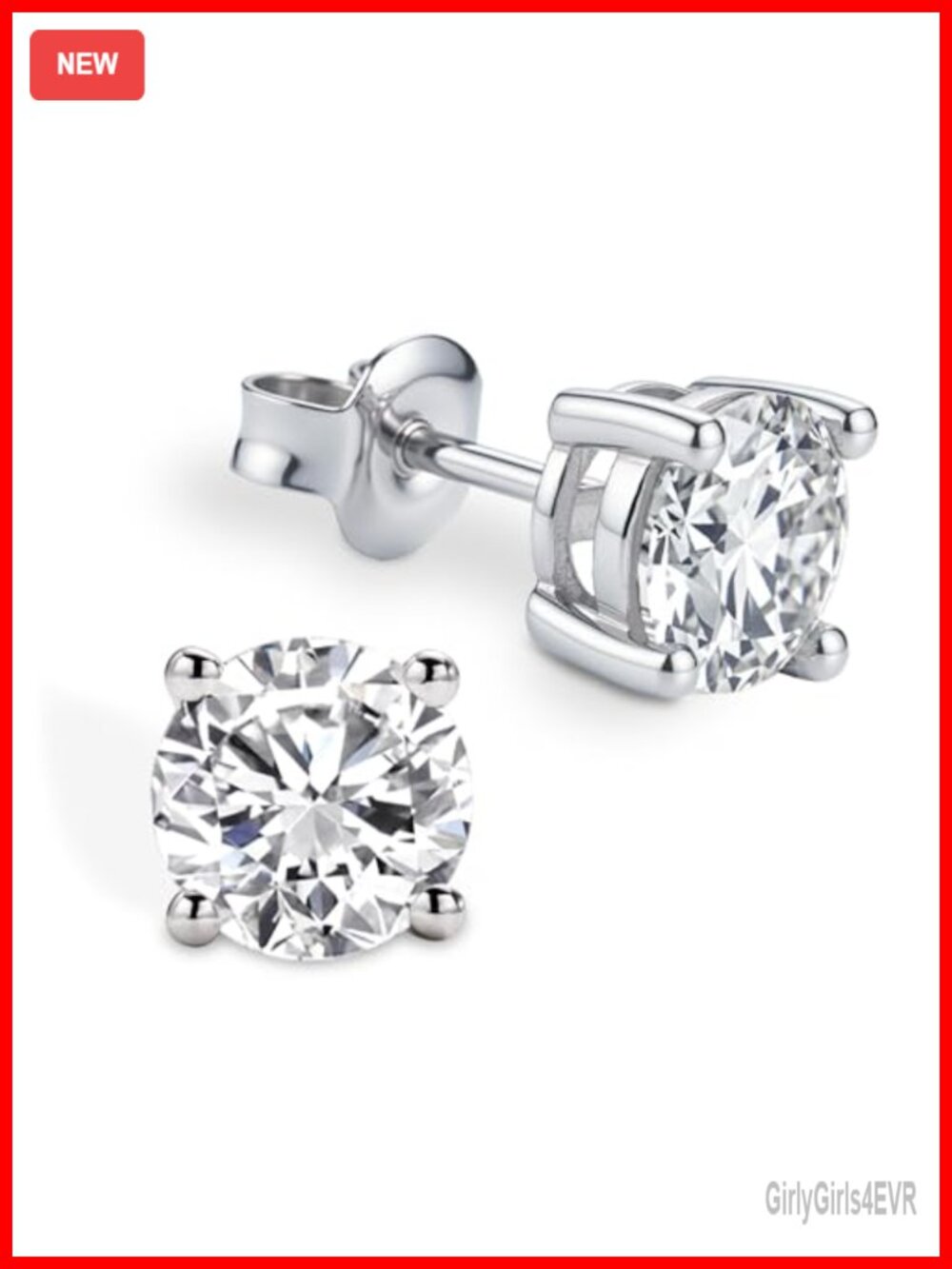 Lab Grown Diamond Stud Earrings Sterling Silver 18K White Gold Plated 4mm